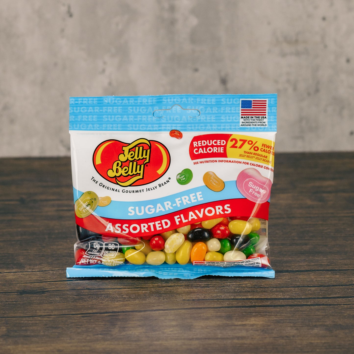 a small bag full of assorted sugar free Jelly Belly jelly beans