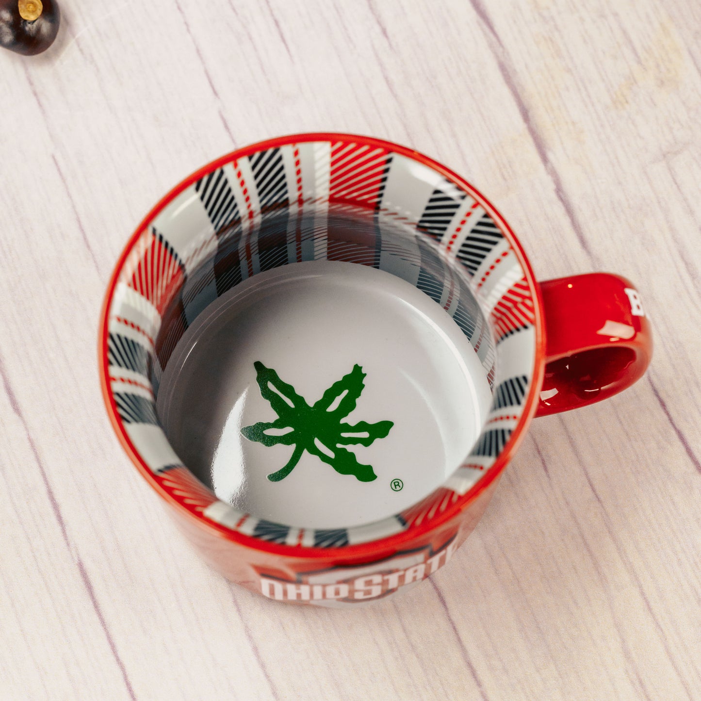 Red Ohio State camp styled mug filled with sweet treats