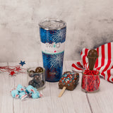  Swig Life tumbler cup with patriotic fireworks on it and filled with sweet treats