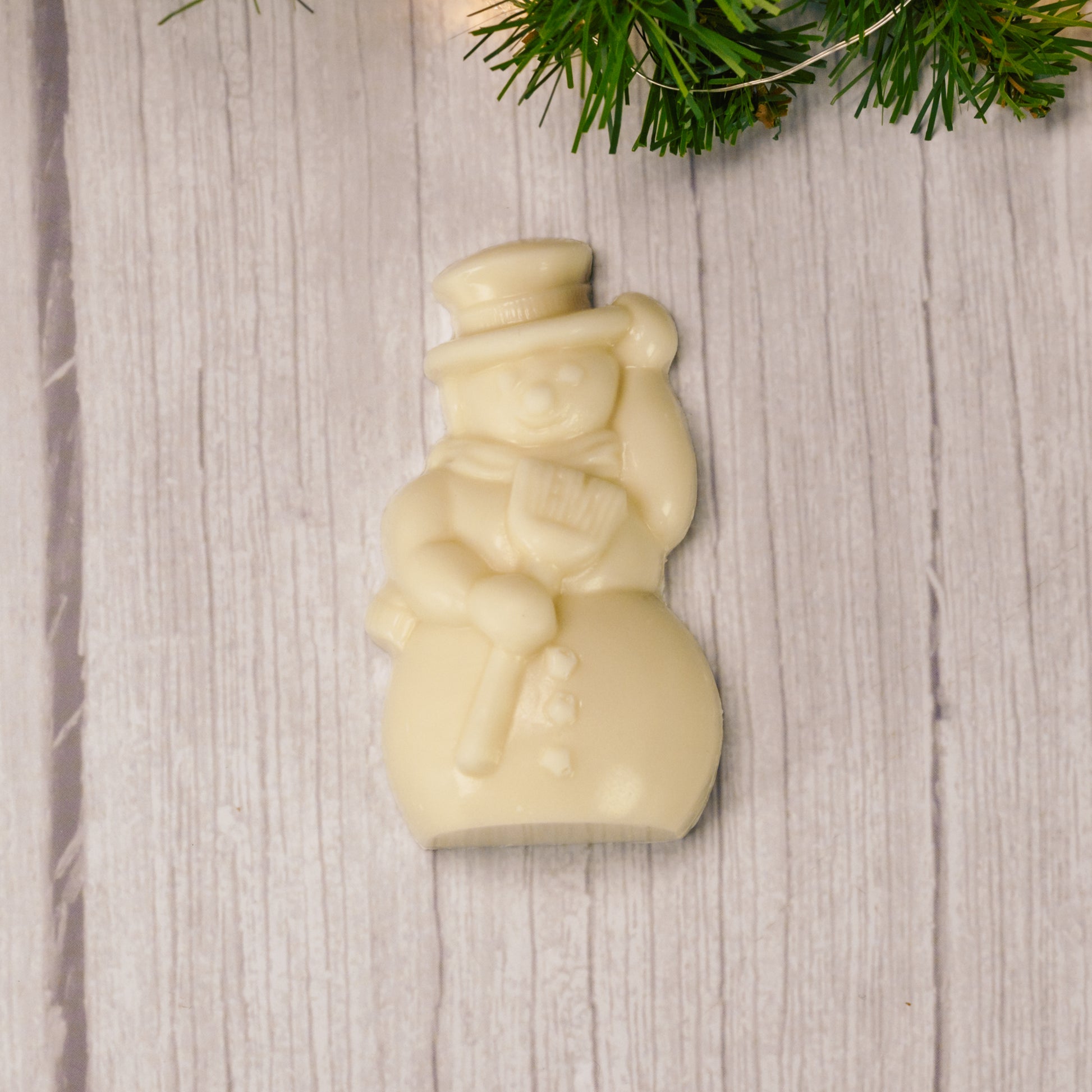 a 3 oz. white coating (tastes like white chocolate) snowman to enjoy with a warm cup of hot cocoa.