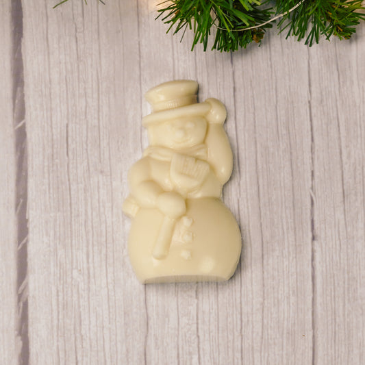 a 3 oz. white coating (tastes like white chocolate) snowman to enjoy with a warm cup of hot cocoa.