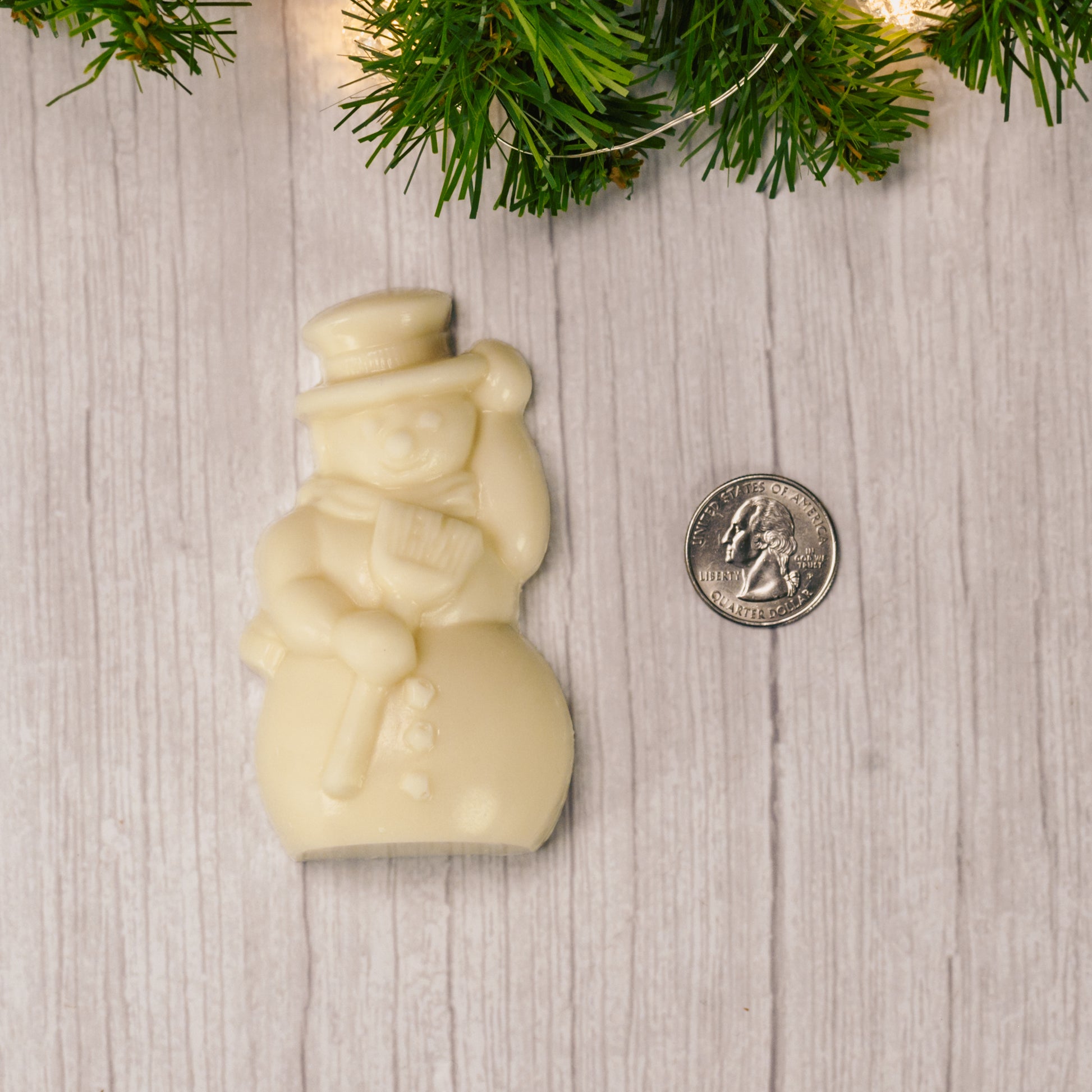 a 3 oz. white coating (tastes like white chocolate) snowman to enjoy with a warm cup of hot cocoa.
