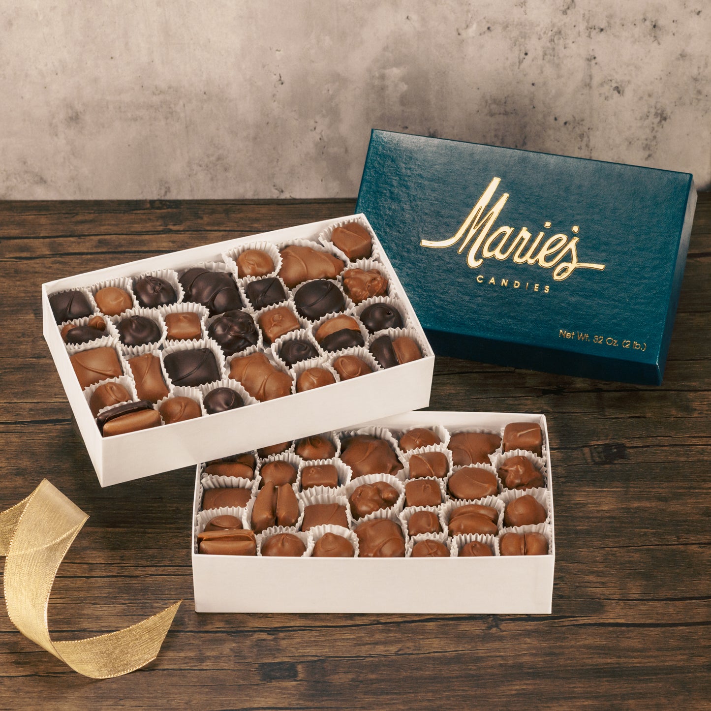 A two pound box of assorted chocolates. Choose all milk chocolate or milk and dark chocolates. Will include pieces like Creams, caramels and crunchy pieces, and our famous Tur'Kins. Approximately 60 total pieces.