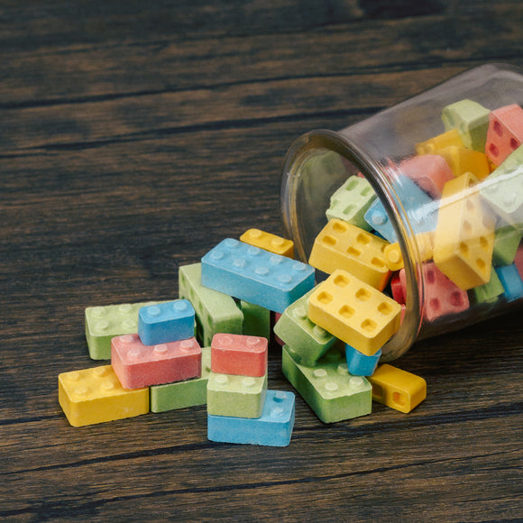 a half pound bag of buildable and edible colorful blocks
