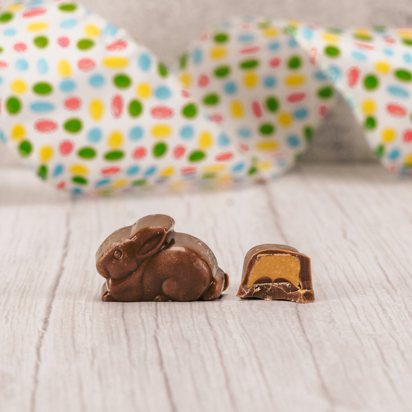 a half pound bag of milk chocolate with peanut butter filled spring characters. perfect for your candy dish!
