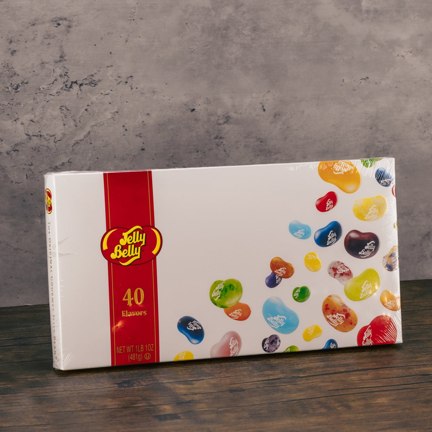 a large box of Jelly Belly jelly beans that includes 40 different flavors