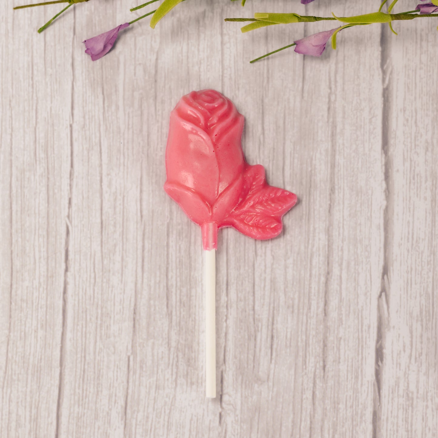 pink coating (tastes like white chocolate) rose sucker