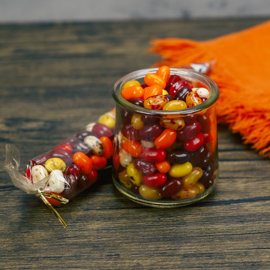 Jelly Belly brand autumn color and flavored jelly beans.