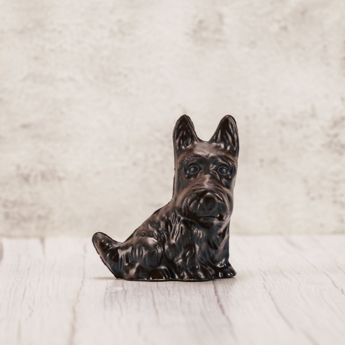 A scottie dog in dark chocolate.