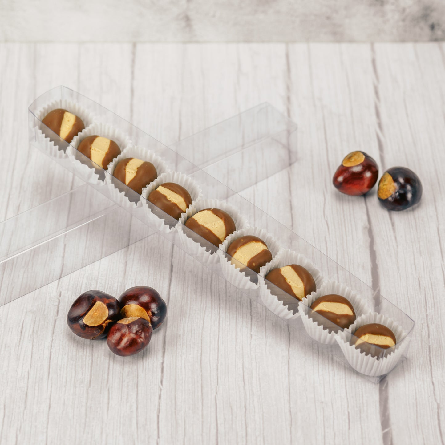 creamy peanut butter dipped in smooth milk chocolate to look like the real Buckeye nut.