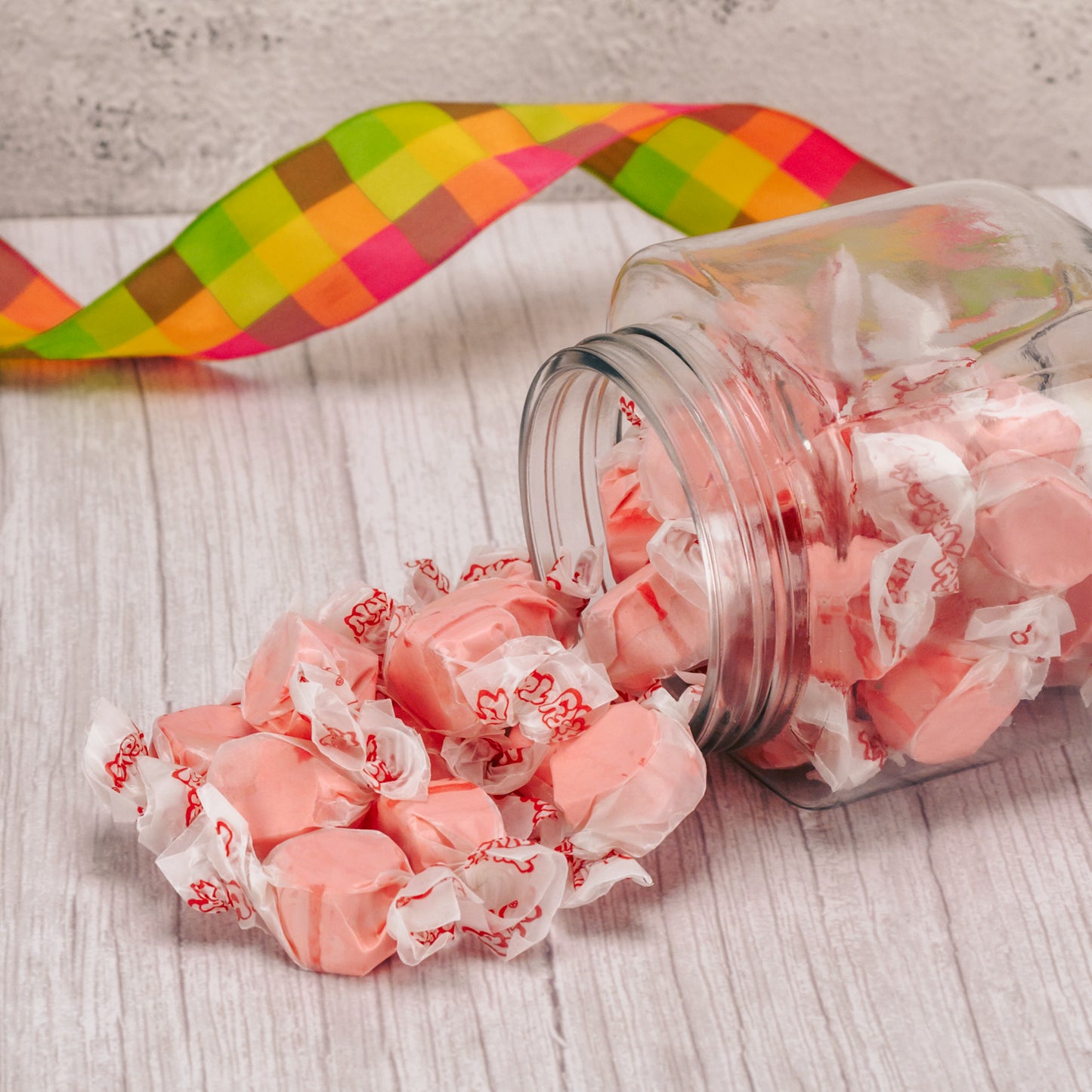 half pound bag of strawberry taffy.