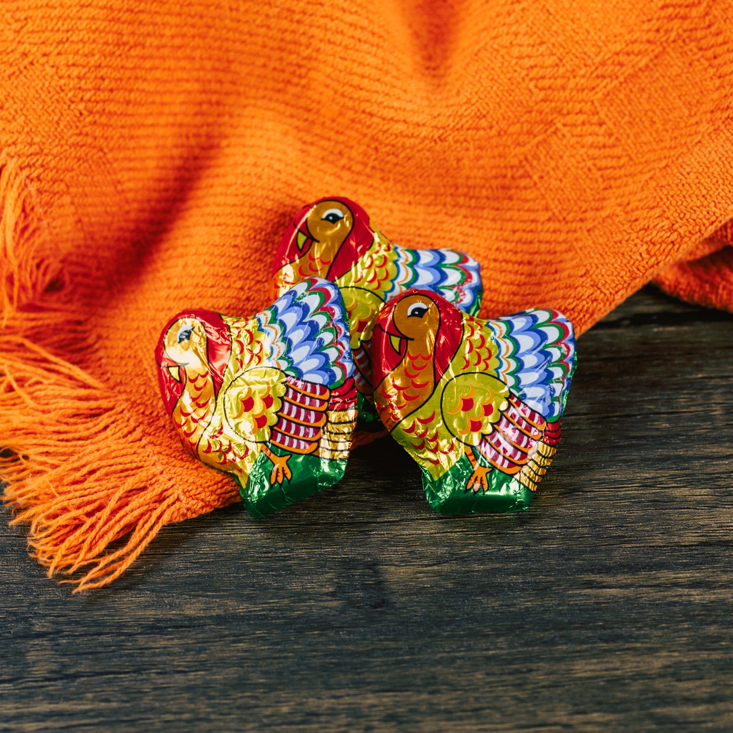 Individually wrapped milk chocolate turkeys in foil