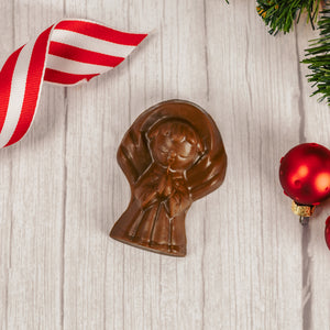 Solid chocolate angel in milk chocolate or white coating.