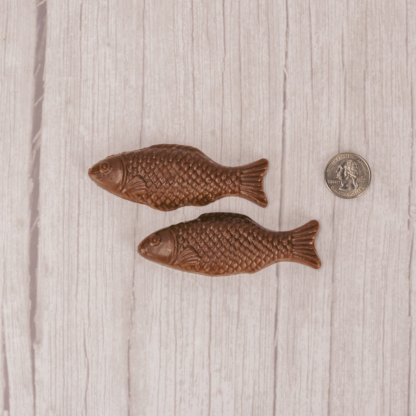 milk chocolate fish packaged two in a bag.