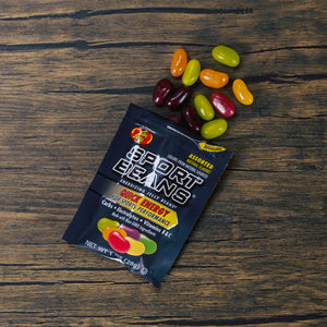 a one ounce bag of orange, cherry or assorted flavor sports beans by Jelly Belly to provide quick energy for sports performance.