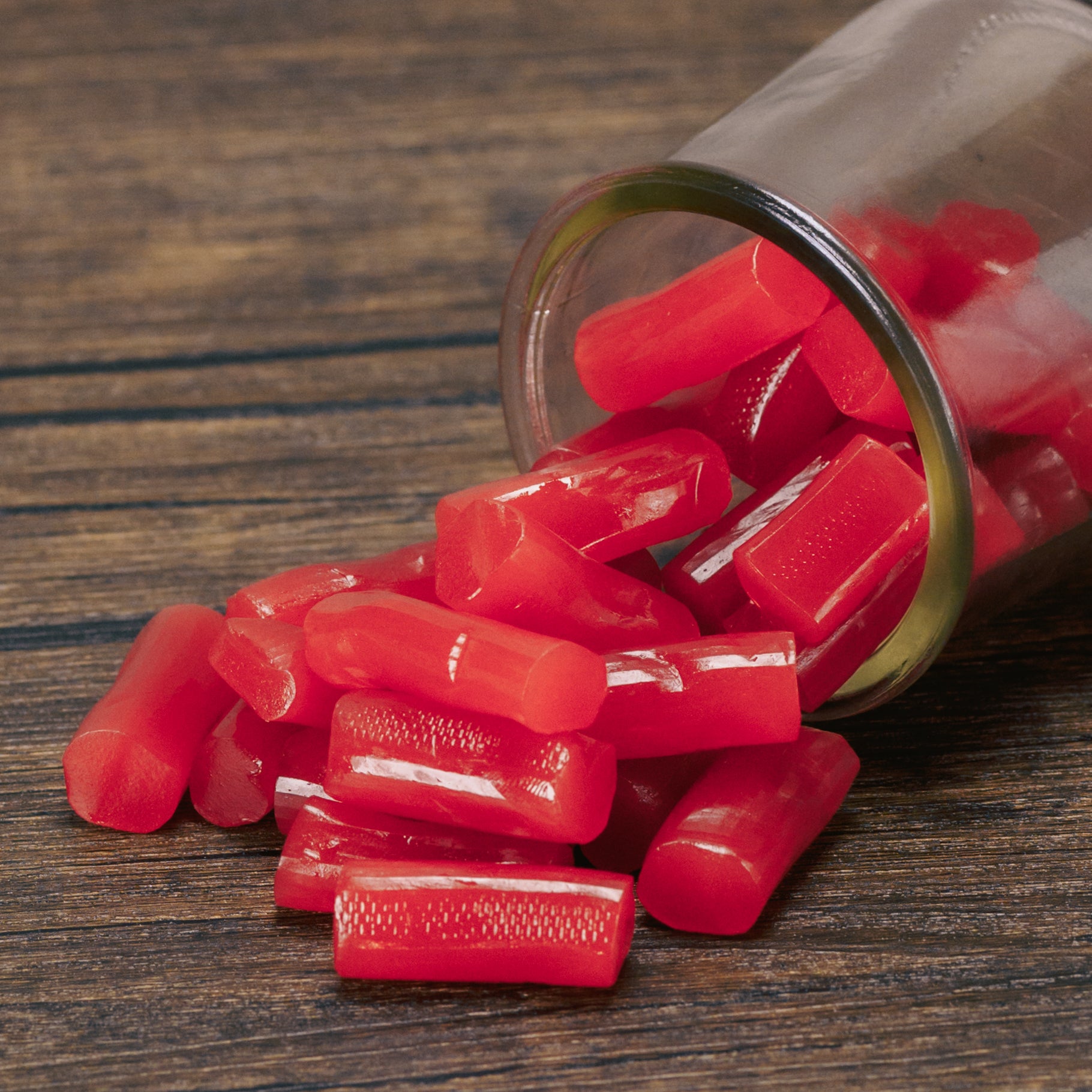red strawberry licorice pieces in half pound bags