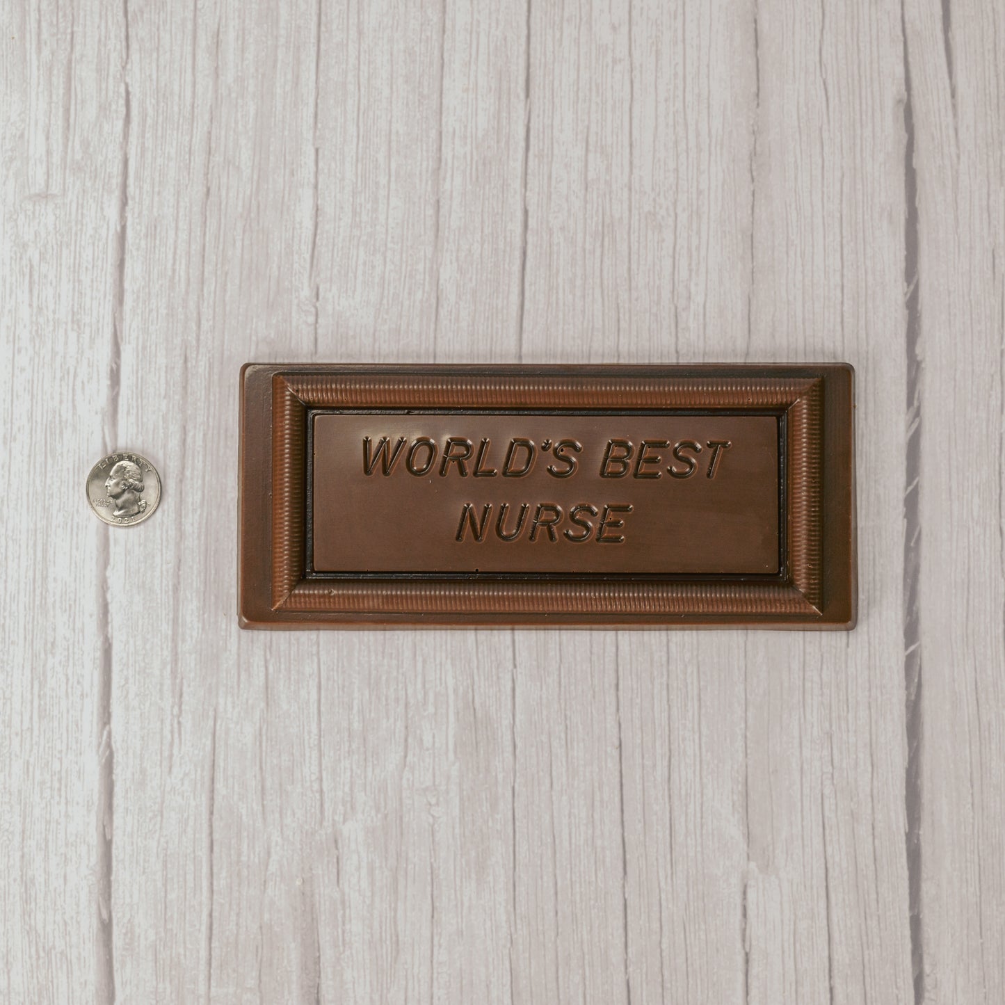 solid milk chocolate rectangle bar that reads "World's Best Nurse"