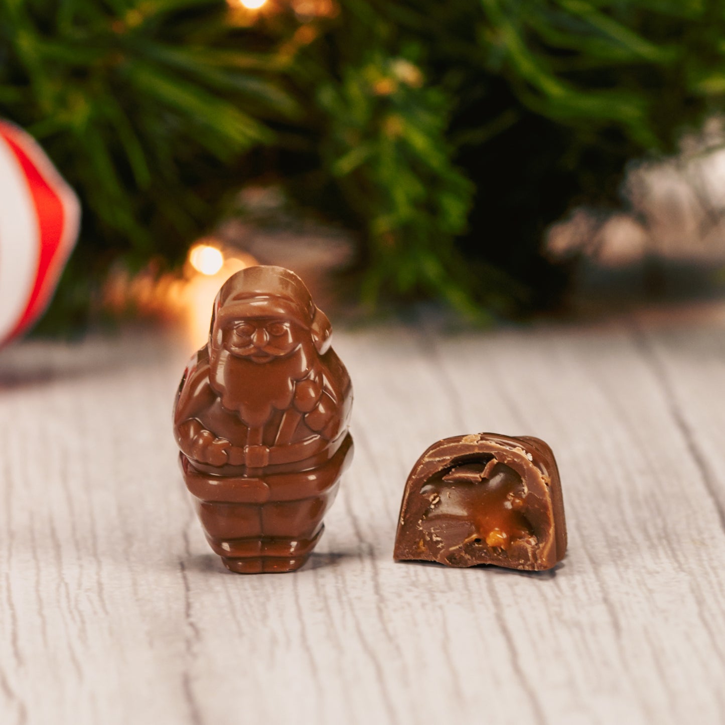 half pound bag of milk chocolate Santas filled with caramel