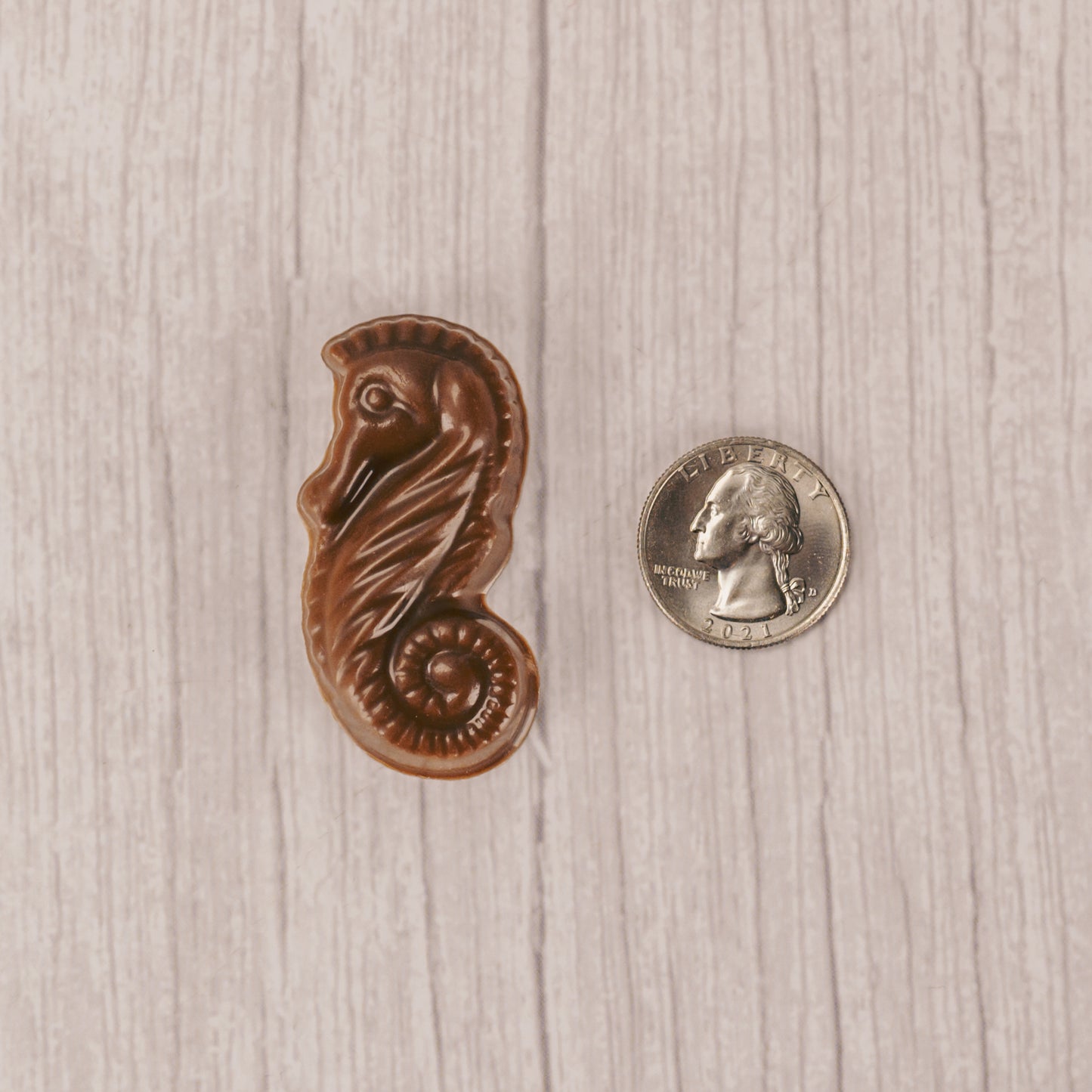 a small milk chocolate seahorse. Individually packaged.