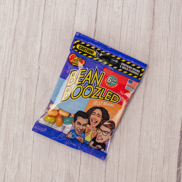 a 3 ounce bag of bean boozled (weird and wild) flavors from Jelly Belly