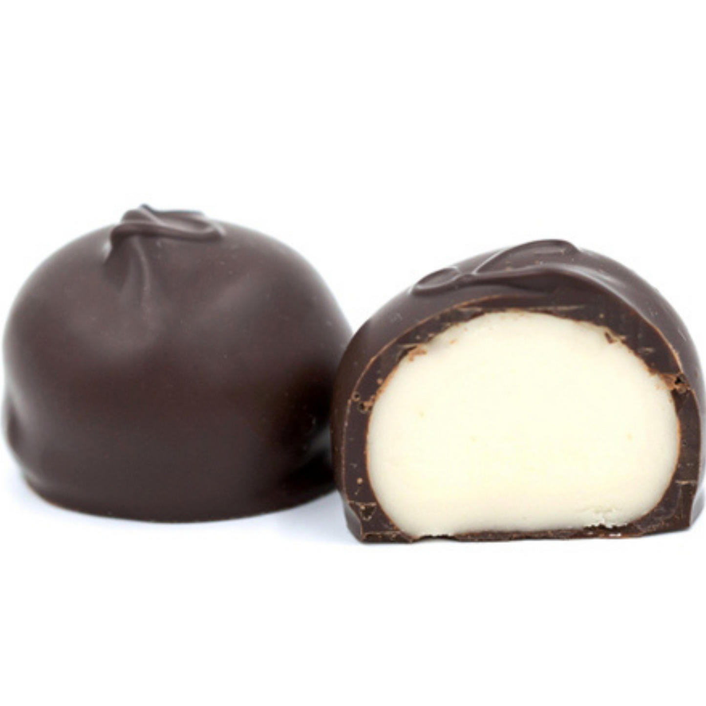 Rich vanilla cream center covered in dark chocolate in a pound box.