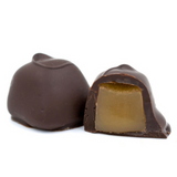 a chewy caramel center covered in rich dark chocolate in a half pound box.