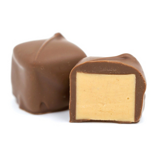 smooth creamy peanut butter center covered in rich dark chocolate, smooth milk chocolate or sweet white coating (tastes like white chocolate) in a half pound box.