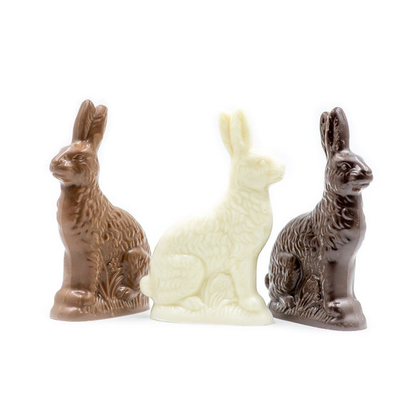 Beasley Bunny is very popular and comes in milk or dark chocolate or white coating (like white chocolate)