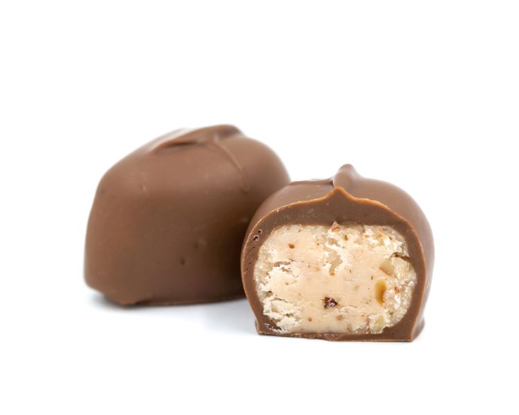 Available around Easter. rich cream with pecan pieces and covered in milk chocolate.