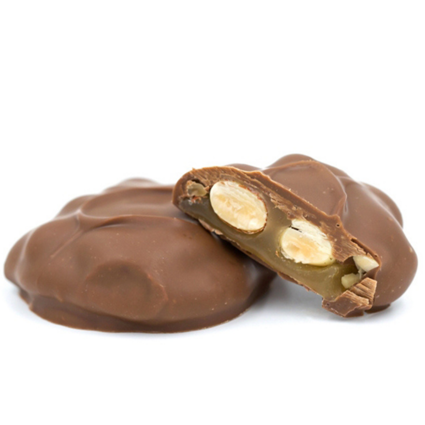 A pound of peanut and caramel pieces covered with milk chocolate.