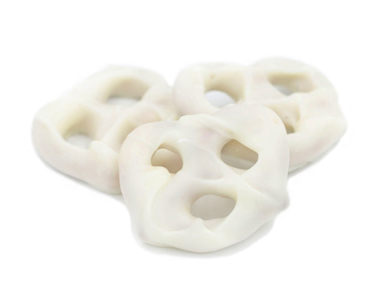 Pretzels dipped in sweet white coating. Half pound.