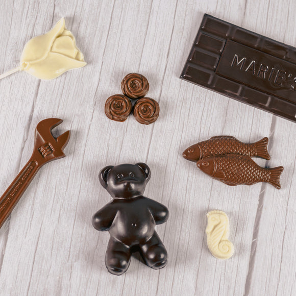 Molded chocolate items like fish, suckers tools and more!