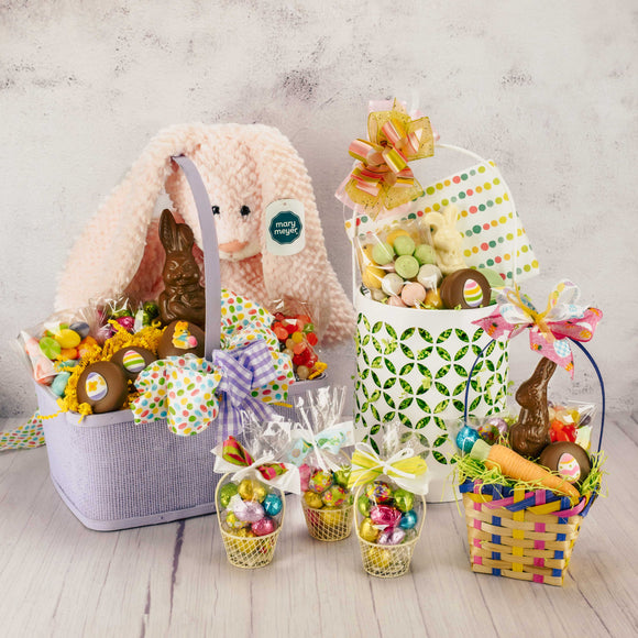 Easter baskets of all sizes and amounts of candy