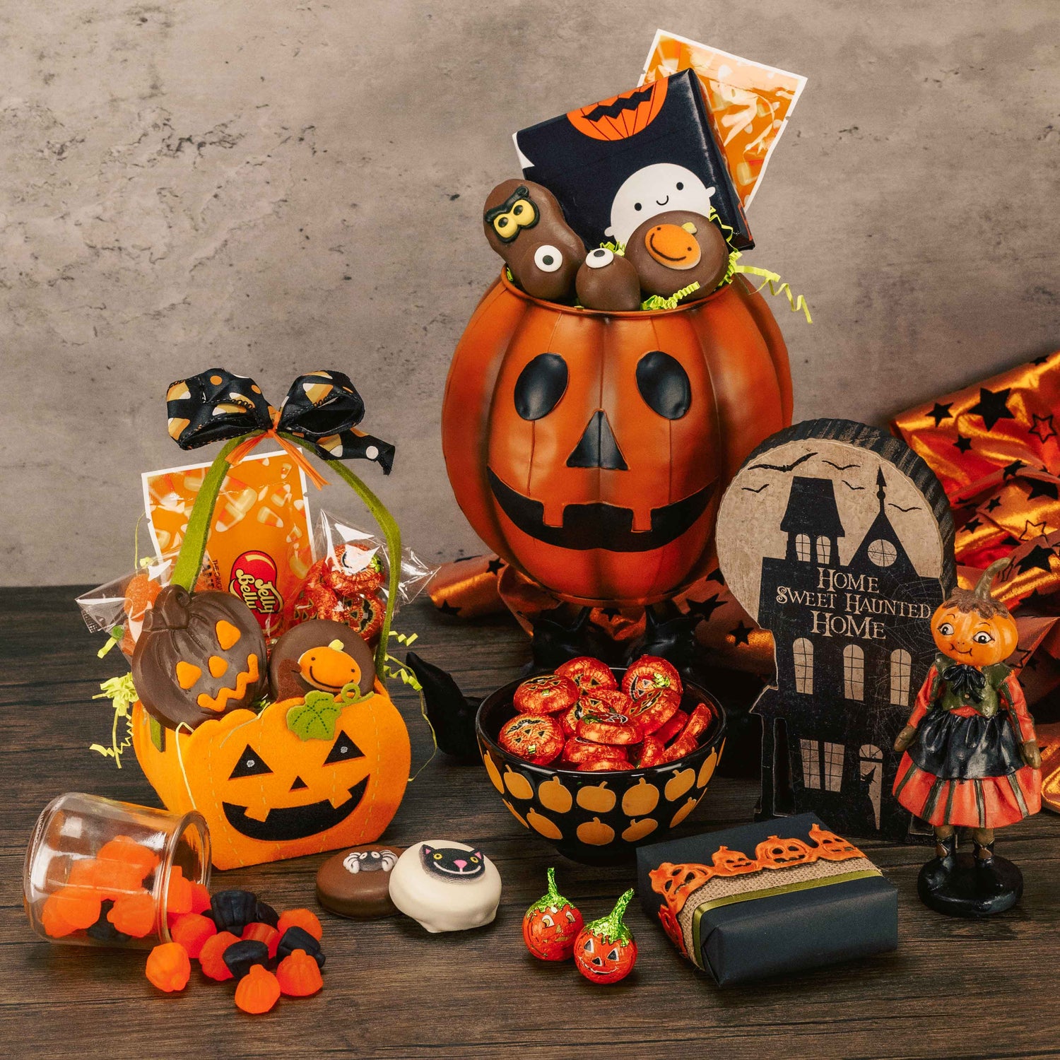 a collection of all things Halloween - treats, candy and gifts
