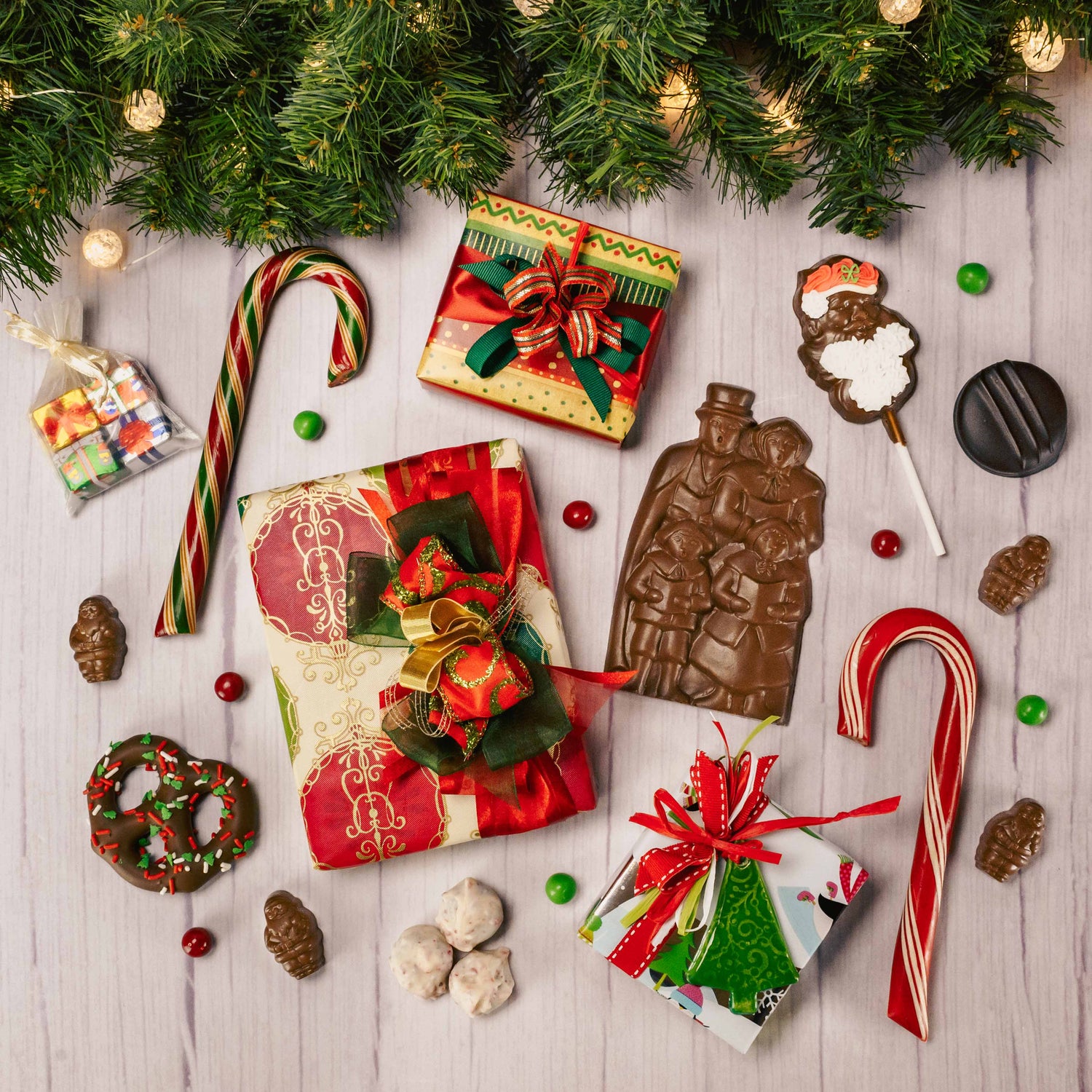 a collection of Christmas candy, treats and gifts!