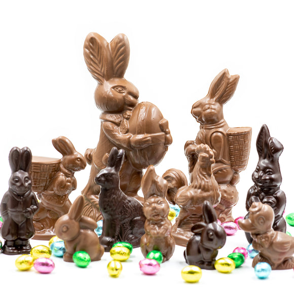 Solid chocolate bunnies; all sizes and shapes!