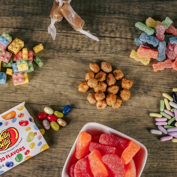 A collection of all non-chocolate treats like gummies, jelly beans, snack mixes, wrapped caramels and more!