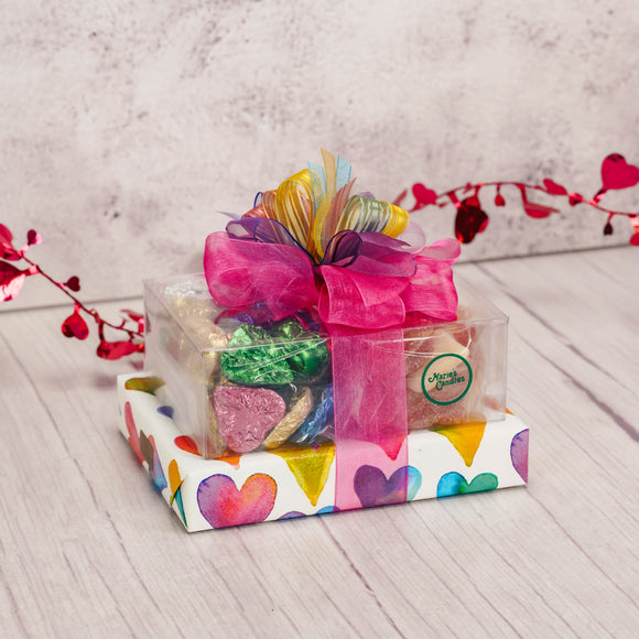 a small lovely gift stack full of flavor and treats ready for Valentine's Day
