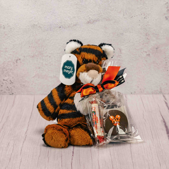 Especially perfect for any West Liberty Salem tiger graduate, teacher, student or supporter, or any other tiger! A nine inch soft plush tiger is paired with a bag full of delicious candy that includes: 2 Smarties Milk Chocolate Graham Cracker Tiger Oreo
