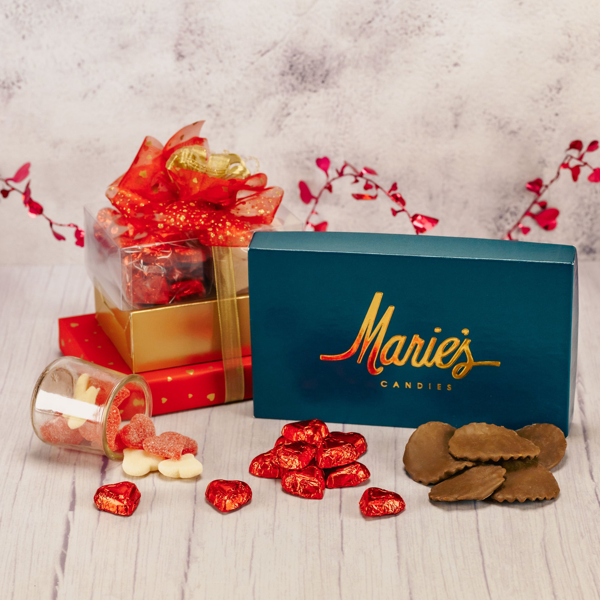 a large Valentine gift stack filled with sweet treats for all to enjoy!