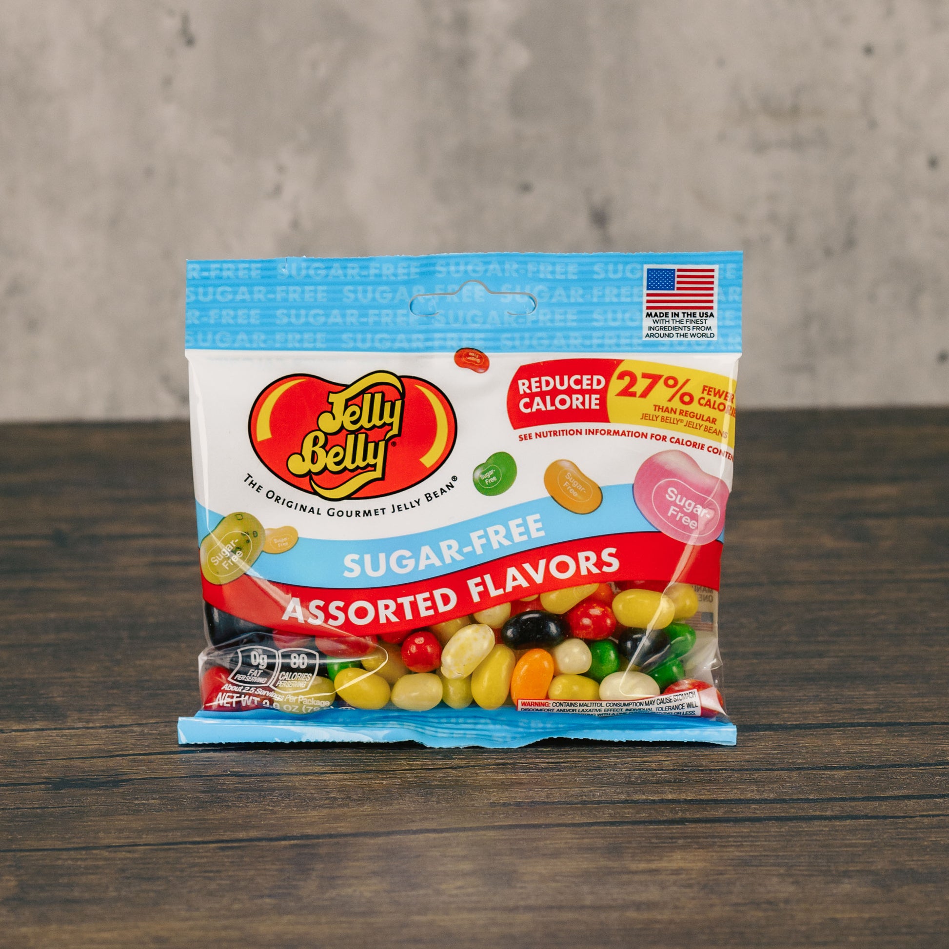 a small bag full of assorted sugar free Jelly Belly jelly beans