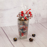 a Big Gulp amount - over a half pound - of our divine Buckeyes is filled in this frosted Ohio State glass cup, that has all the Ohio State lingo written all over it. 