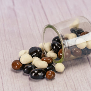 The amazing combination of dried fruits with sweet confections is unbelievable! A half pound bag full of sweetness that features milk chocolate dried cranberries, dark chocolate dried cherries and yogurt raisins. 

