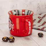 Red Ohio State camp styled mug filled with sweet treats