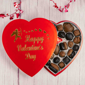 Say 'Happy Valentine's Day' with a classic heart shaped box filled with a pound of our exceptional Assorted Chocolates. Choose an assortment of all milk chocolates or a combination of milk and dark chocolates. 