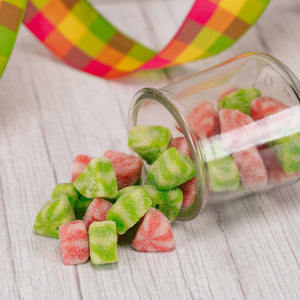Soft pink and green bite-sized watermelon slices will be your new favorite summer indulgence! Packaged in half pound bags with approximately 55 slices.