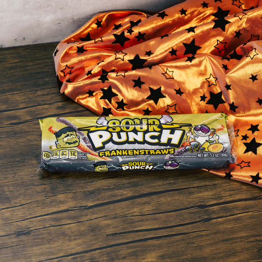 Zap your tastebuds with electrifyingly sour and delightfully chewy candy straws, perfect for adding some spooky fun to your festivities, like Halloween parties or handing out to trick-or-treaters. Frightful flavors include prickly pear, monster melon and midnight mystery. These will get you ready for a monstrously good time this Halloween!