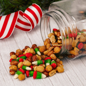 a half pound bag of holiday candy corn, roasted & salted peanuts and honey roasted peanuts