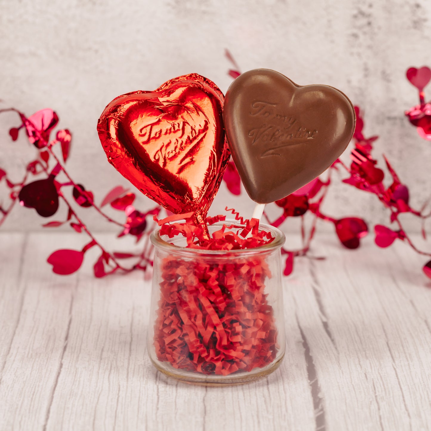 heart shaped sucker reads 'To My Valentine' and comes in milk chocolate with red foil.