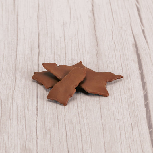 Thin, crispy pieces of bacon covered in smooth milk chocolate.